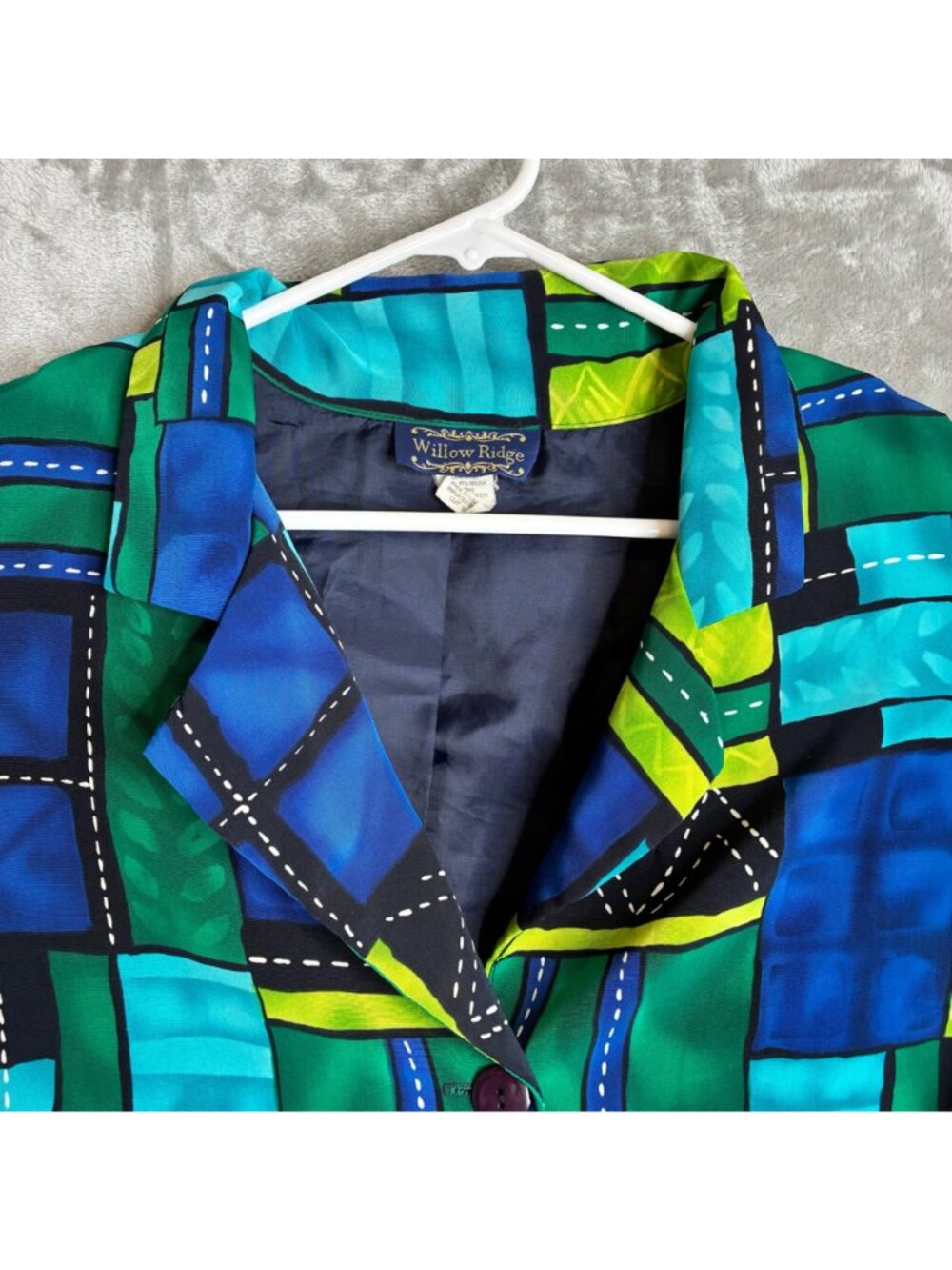 Willow Ridge Womens 22W Patchwork Blazer Jacket Multicolor Padded Shoulder Plus - Picture 3 of 9